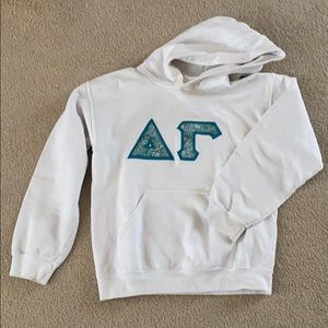 Gildan White Hoodie with Blue Greek Letters